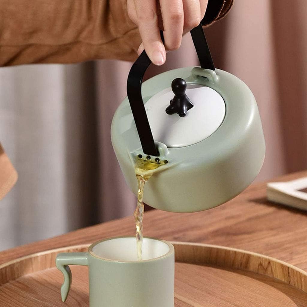 SGSG Electric Kettle Matte Earthenware Teapot,Vintage Teapot Beautiful Pattern Design,Floral Ceramic Tea Pot Large for Kitchen and Livinroom,Black