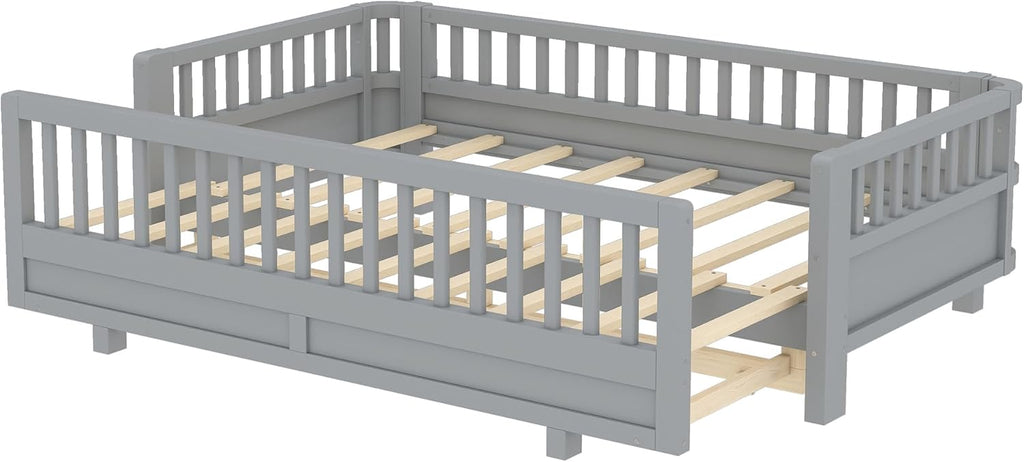 Bellemave Queen Floor Bed or Twin XL Montessori Floor beds for Kids, Twin XL Can Be Converted into a Queen Platform Bed, Gray