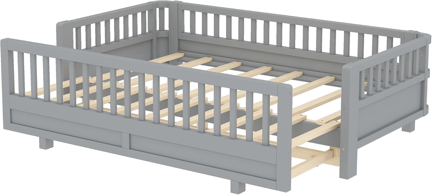 Bellemave Queen Floor Bed or Twin XL Montessori Floor beds for Kids, Twin XL Can Be Converted into a Queen Platform Bed, Gray