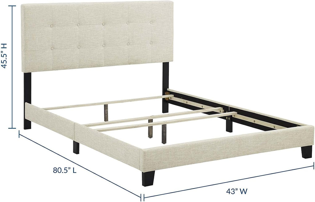 Modway Amira Tufted Fabric Upholstered Twin Bed Frame With Headboard In Beige
