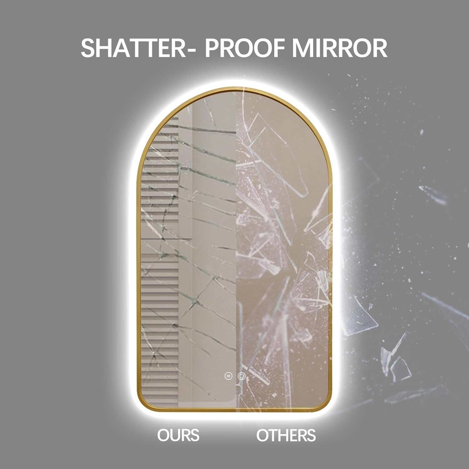 Arched LED Bathroom Mirror, 40'x24' Arch Backlit Mirror with Light Vanity Mirror for Wall Gold Frame, Anti-Fog, 3 Colors, Dimmable, Adjustable Brightness, Memory Function, IP65 Waterproof, Vertical