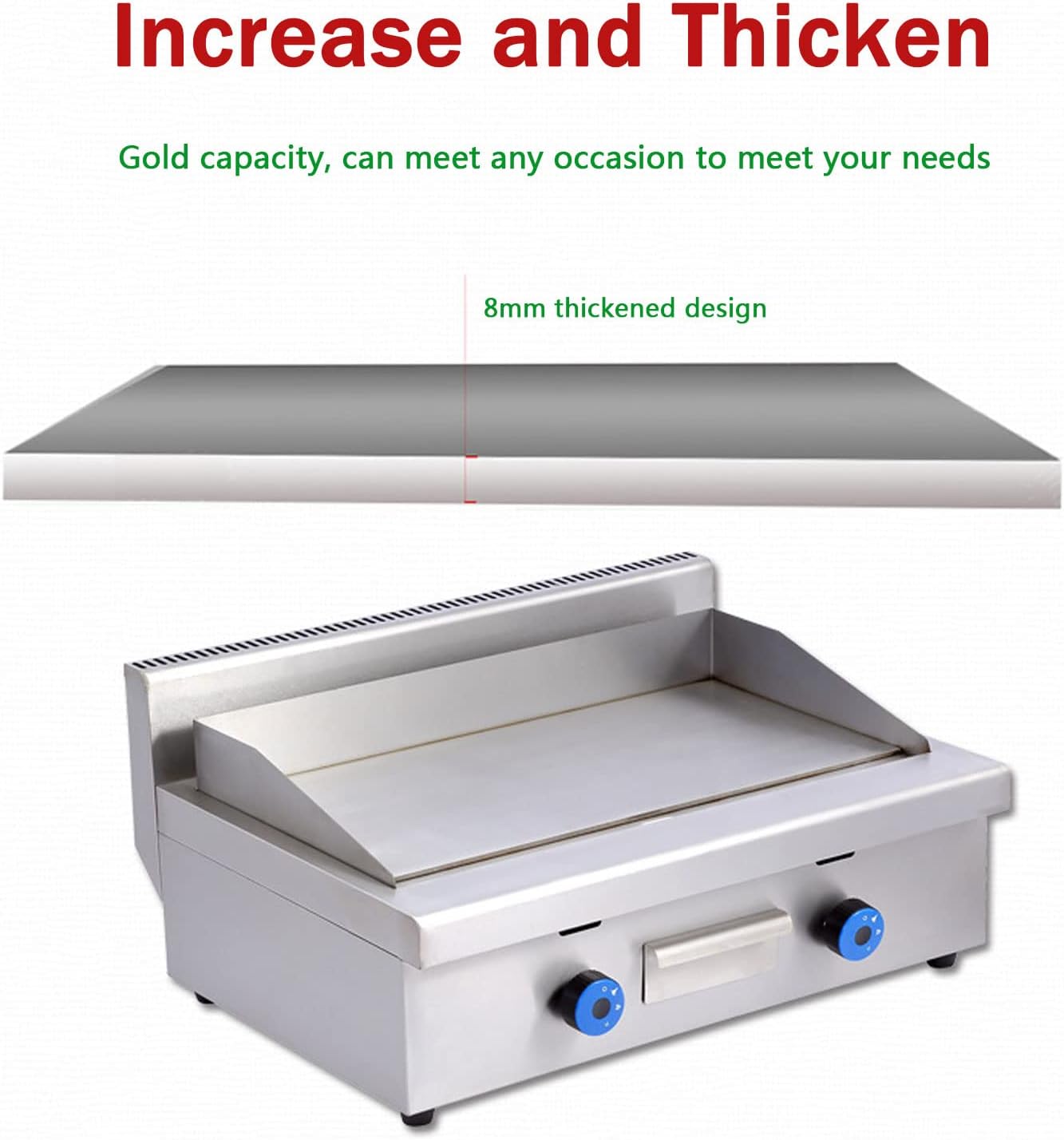 Commercial Propane Gas Griddle, 2 Stainless Steel Burner Tabletop Gas, Portable Table Ttop Grill, Large Non-Stick Steel Griddle, Teppanyaki Cooking Plate, Stainless Steel Portable Flat Top Grill,718