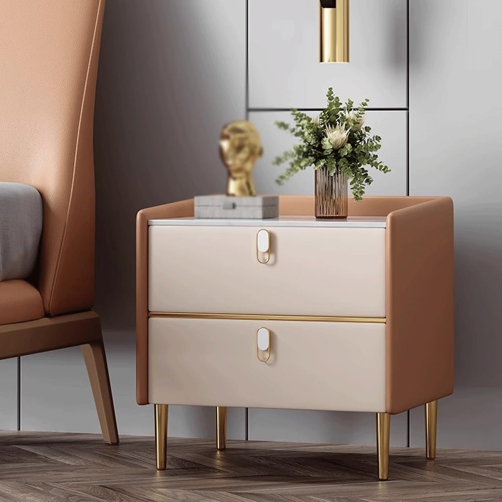 GUERNSEY Home Nightstand Modern Minimalist Small Solid Wood Bedside Table Slate Leather Complete Bedroom Bedside Storage Cabinet Bed Side Nightstand