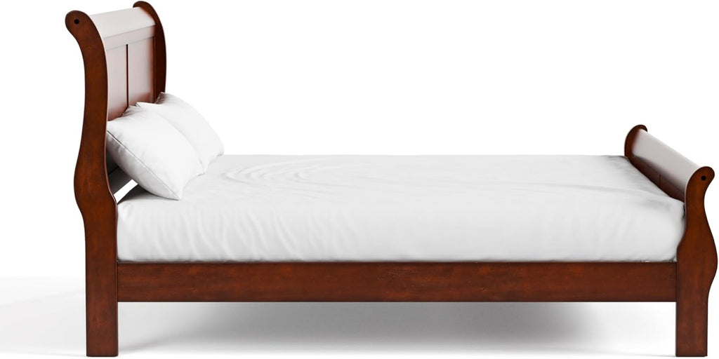 Furniture of America Arabella Traditional Solid Wood 3 Piece Bedroom Set, Full Bed Frame and Nightstands Set of 2, Chic Sleigh Design Bedframe with Headboard and Footboard, Box Spring Needed, Cherry