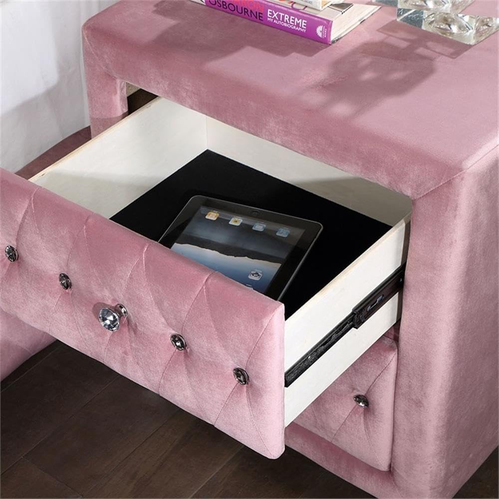 Furniture of America FOA Cyndi 3pc Pink Fabric Bedroom Set- Full + 2 Nightstands and Care Kit