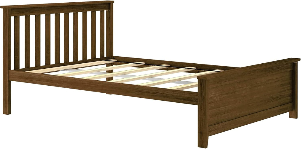 Max & Lily Full Size Bed Frame with Slatted Headboard, Solid Wood Platform Bed for Kids, No Box Spring Needed, Easy Assembly, Walnut