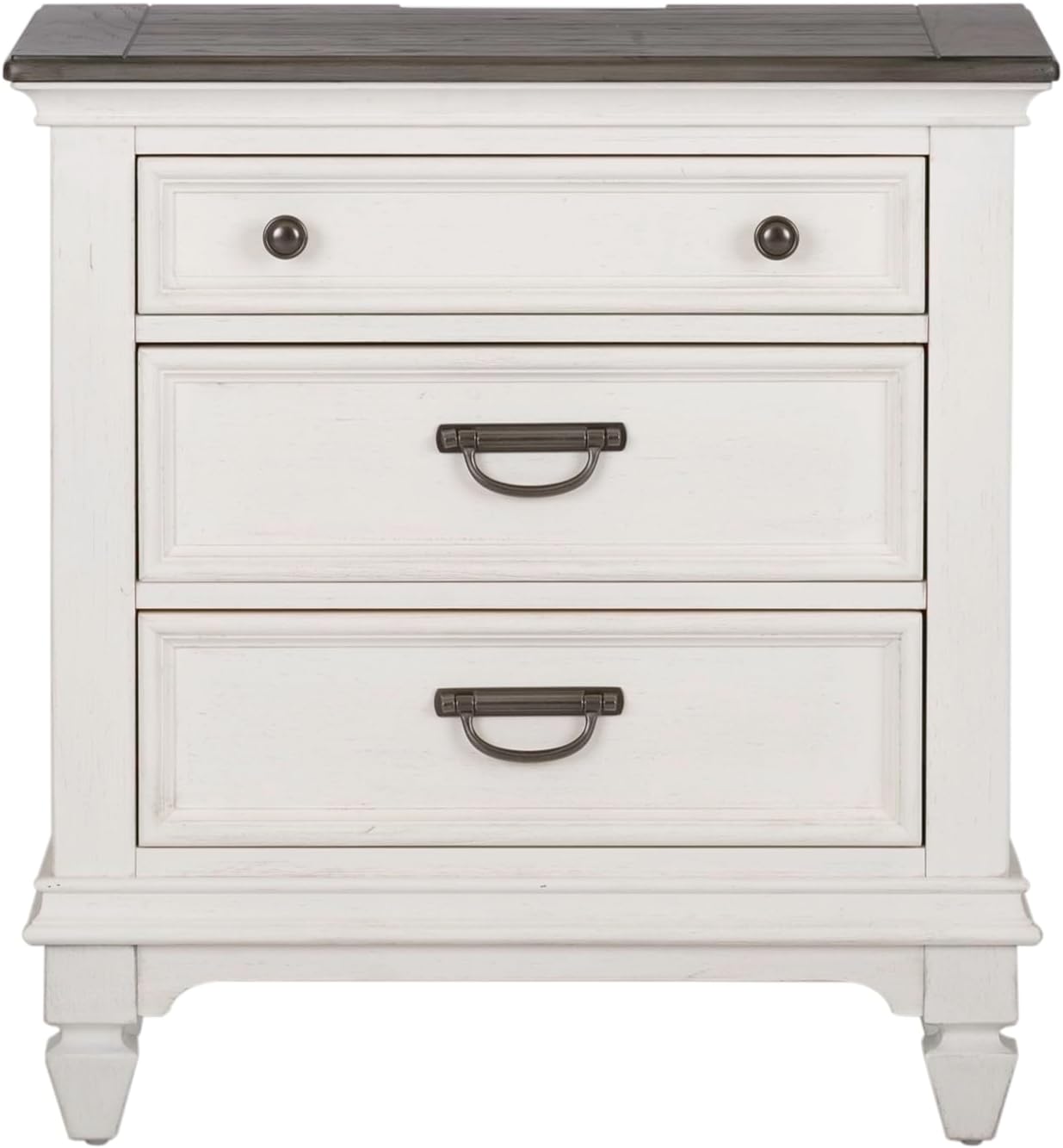 Liberty Furniture Allyson Park Queen Panel Bed, Dresser & Mirror, Night Stand Cottage Bedroom Furniture Set - Wirebrushed White w/Charcoal Tops