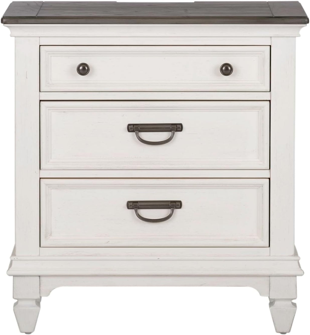 Liberty Furniture Allyson Park California King Panel Bed, Dresser & Mirror, Night Stand Cottage Bedroom Furniture Set - Wirebrushed White w/Charcoal Tops