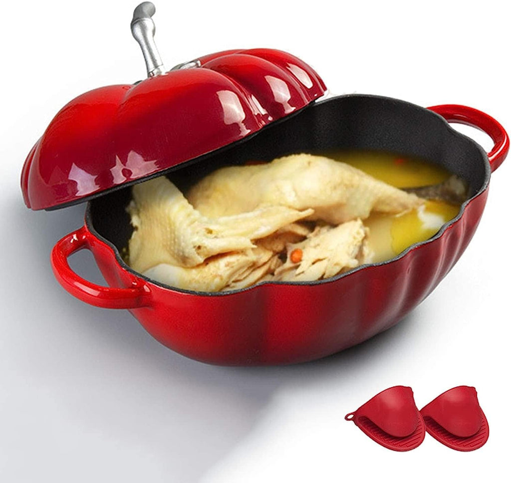Induction Enameled Cast Iron Dutch Oven Gas Stoves Tomato-Shaped Braiser Nonstick Dual Handles with Lid for 3-5 People