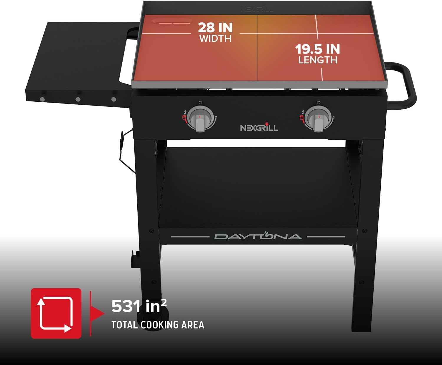 Nexgrill Daytona 2-Burner Propane Gas Grill, 28 inch Portable Flat Top Griddle for Outdoor Cooking, Camping & Tailgating, Rear Grease Management System, 34,000 BTU, 720-1150
