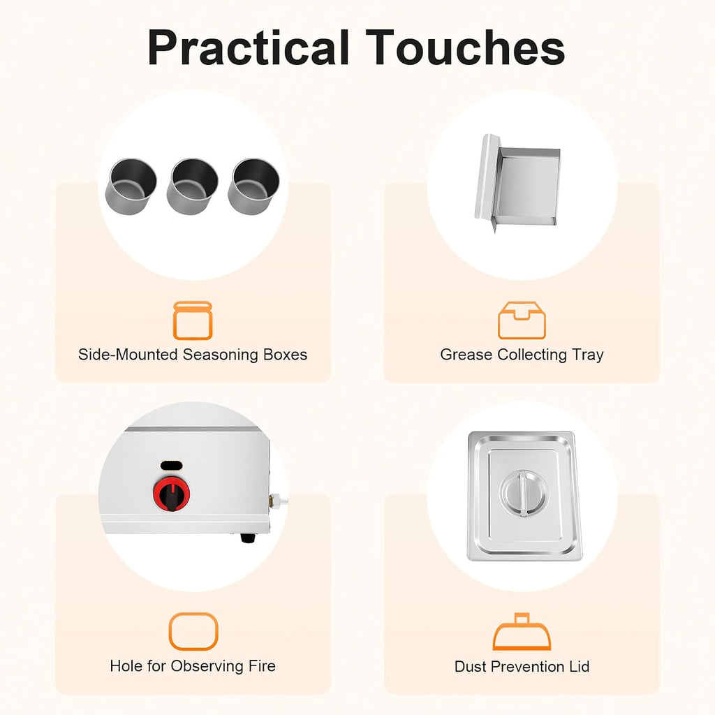 Commercial Deep Fryer, Heavy Duty Manual Flat Top Restaurant Griddle Use Liquefied Gas or Gas, Stainless Steel Portable Grill BBQ Hot Plate Grill and Deep Fryer