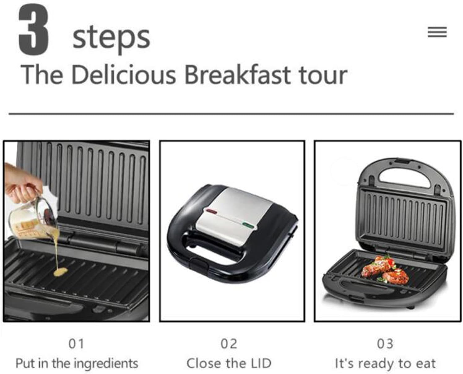 8-in-1 Panini Press Grill Sandwich Maker, Sandwich Press and Griddle Grill Combo with Removable Grilling Plates Cool Touch Handle LED Indicator Lights, for Indoor BBQ Flat Top Grill