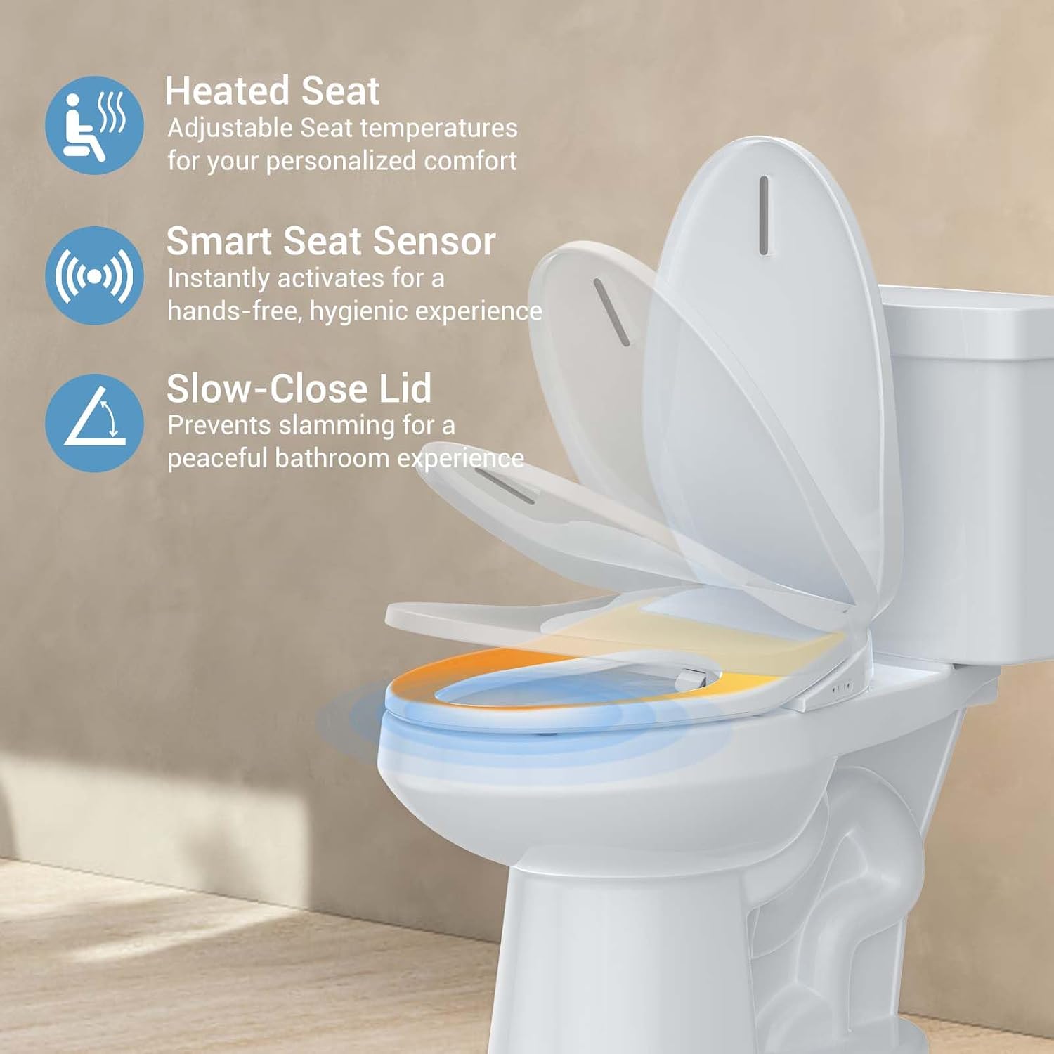 Electronic Bidet Toilet Seat Elongated, Smart Heated Toilet Seat with Adjustable Warm Water Wash, Warm Air Dryer, Dual Nozzle, LED Night Light, Instant Heating Electric Bidet for Bathroom
