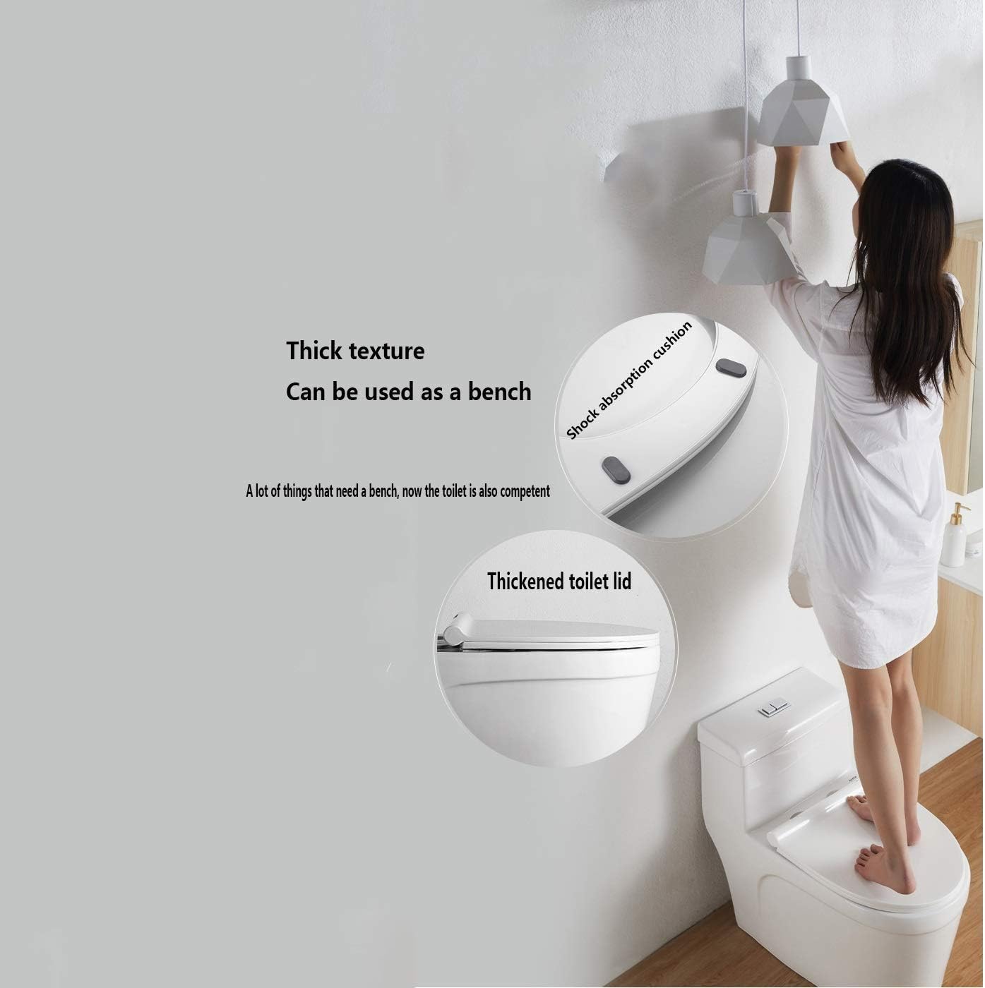 Toilet lid-Slim Zero-Non Electric Bidet Seat for Elongated, Nozzle, Nightlight, White(U type)