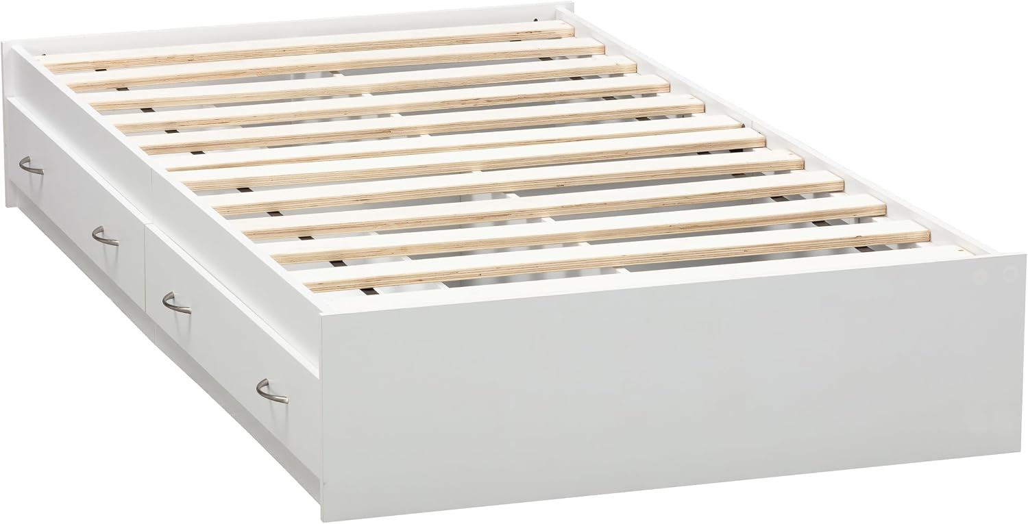 OS Home and Office Furniture Twin Sized White Mates Bed with Two Drawers
