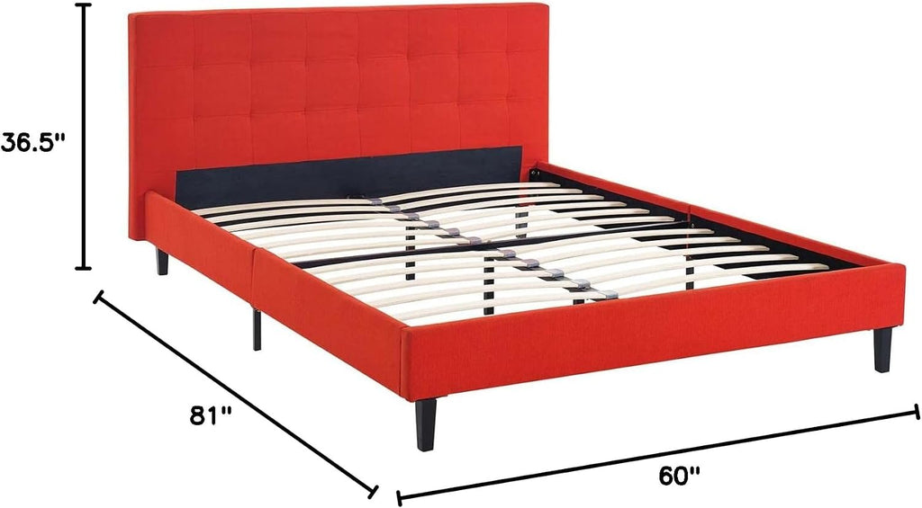 Modway Linnea Upholstered Atomic Red Full Platform Bed with Wood Slat Support