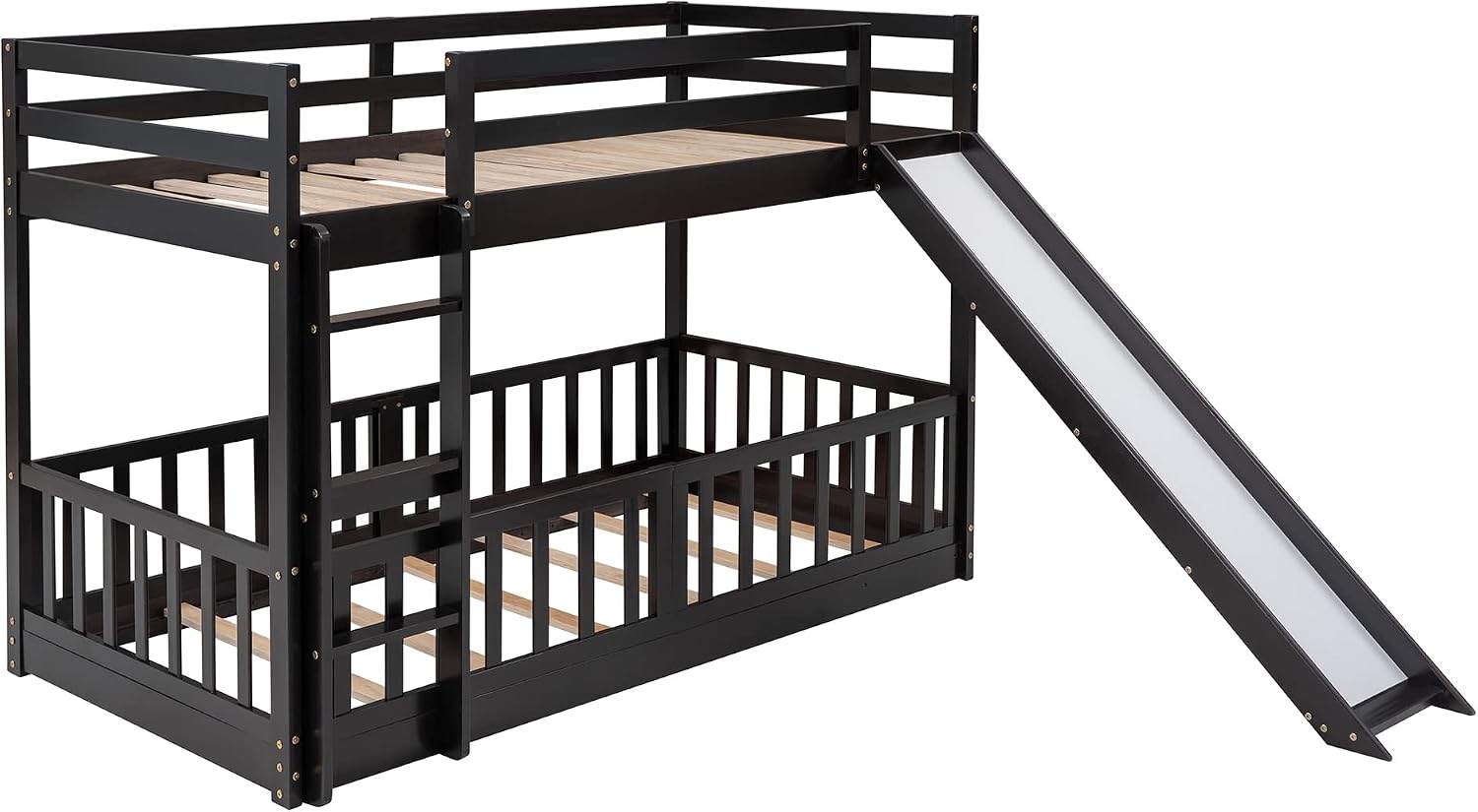 Bellemave Kids Bunk Beds with Slide, Twin Over Twin Bunk Beds with Ladder for Boys Girls, 3 Assembly Methods, Espresso