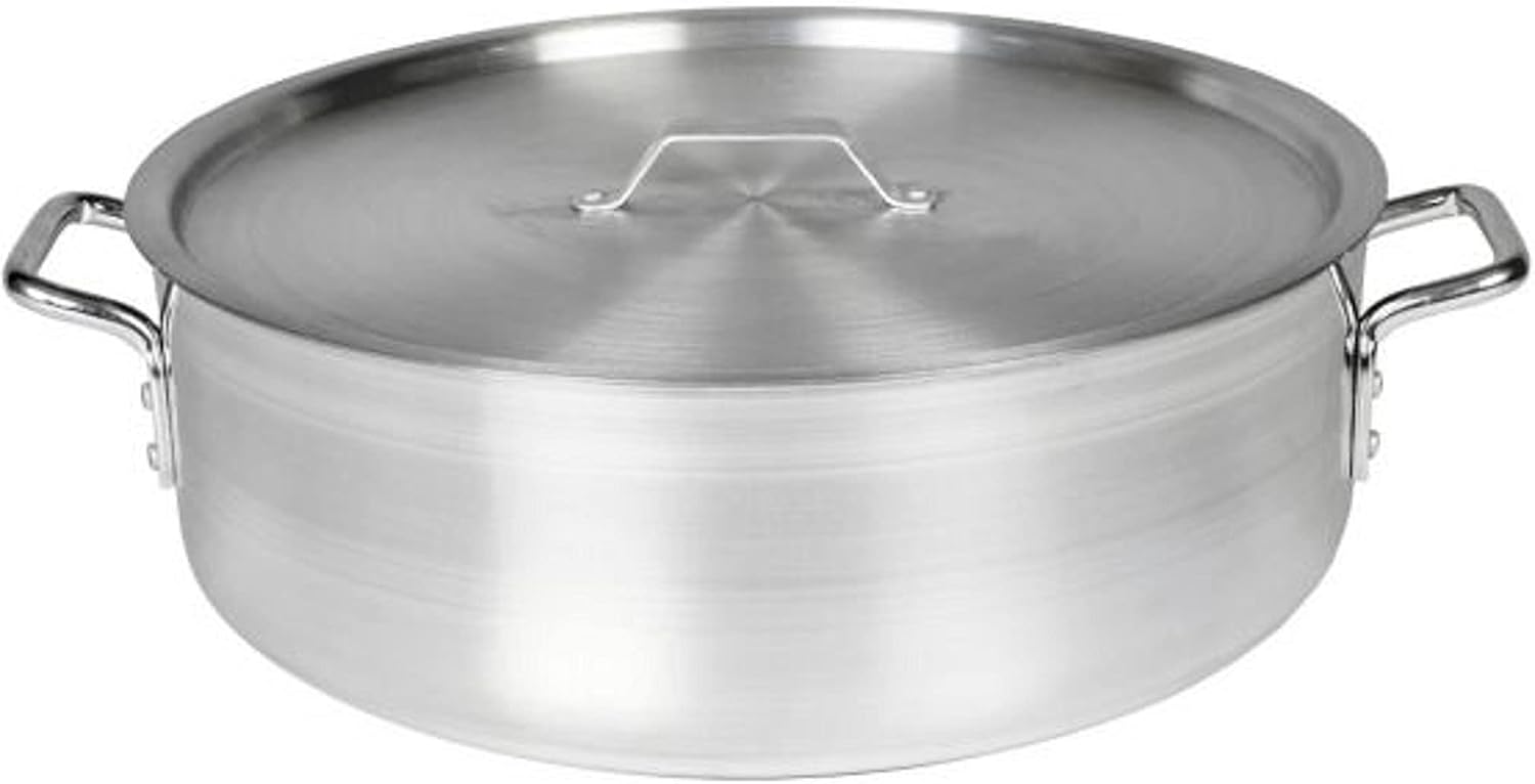 TrueCraftware- 40 qt. Aluminum Brazier Pot with Cover 6mm Thickness- Heavy Weight Cookware Braiser Pan Braising Pan Perfect Roasting Baking Sauteing Searing and Pan Frying Mirror-Finished
