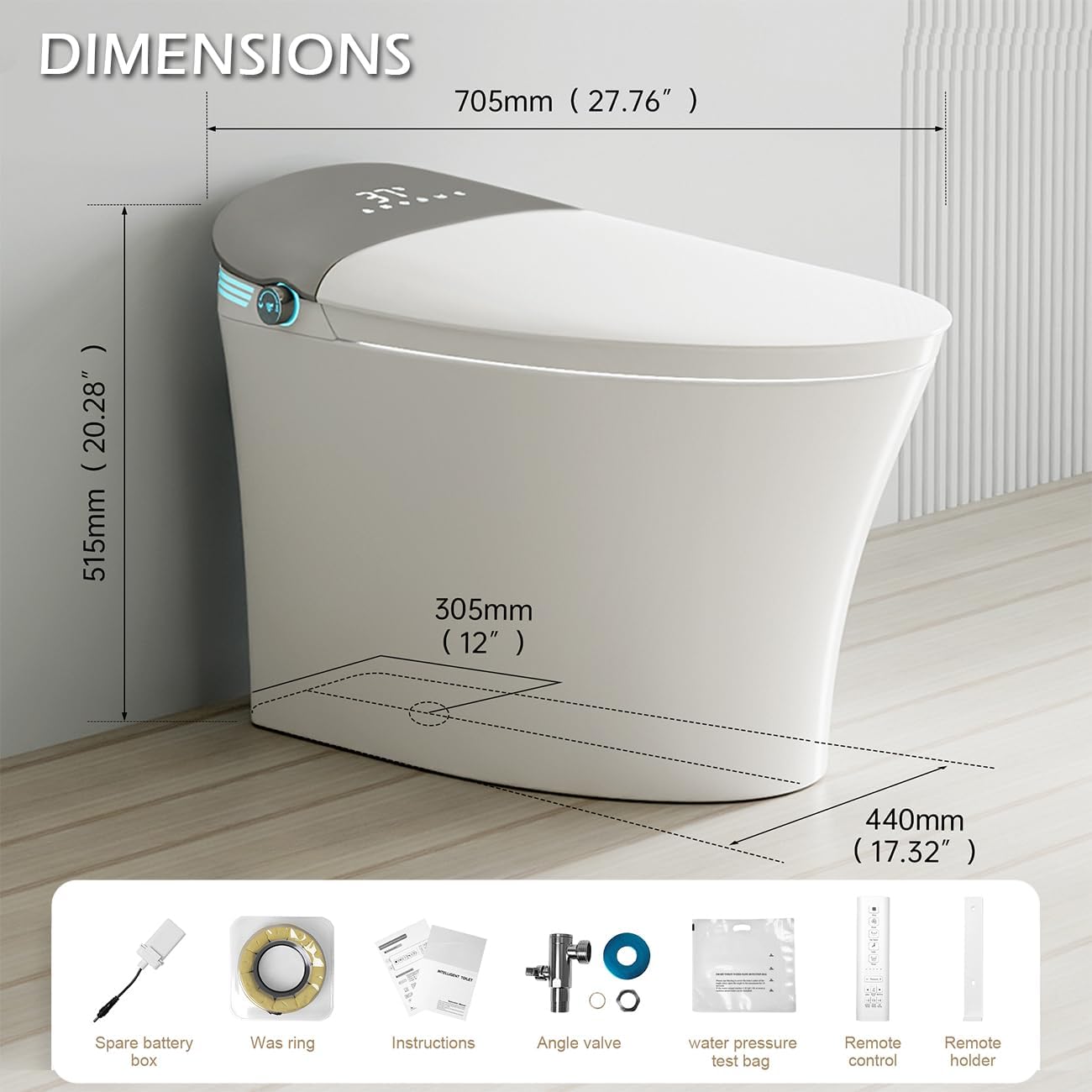 Smart Toilet with Bidet Built in,Bidet Toilet with Elongated Heated Seat,Foot Sensor,Auto Flush,Sprayer and Dryer,Remote Control,One Piece Tankless Toilets for Bathroom(ST619-WBTS)