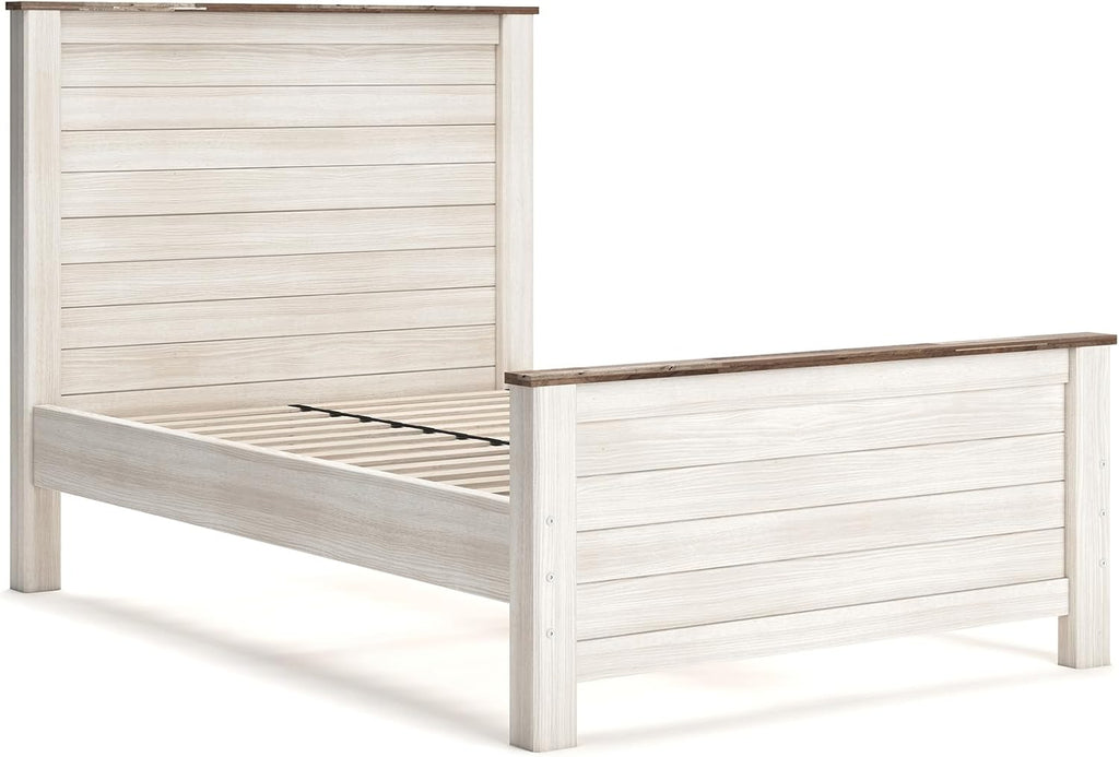 Signature Design by Ashley Willowton Coastal Full Panel Bed, Foundation or Box Spring Needed, Whitewash