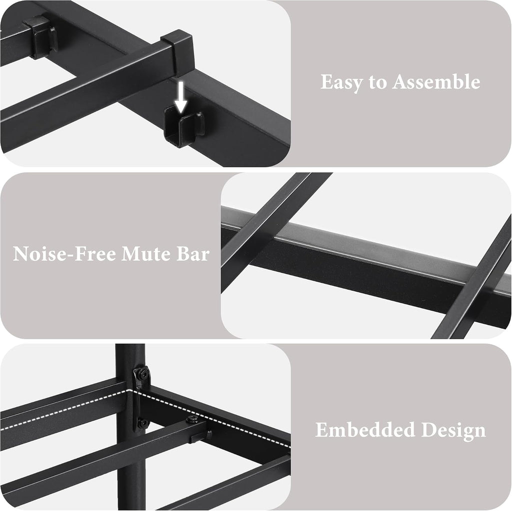 iPormis King Size Metal Bed Frame with Leather Headboard, Heavy-Duty Platform Bed Frame, Thicker Metal Steel Slats Support, 12'' Under-Bed Space, Noise-Free, Easy Assembly, Matte Black