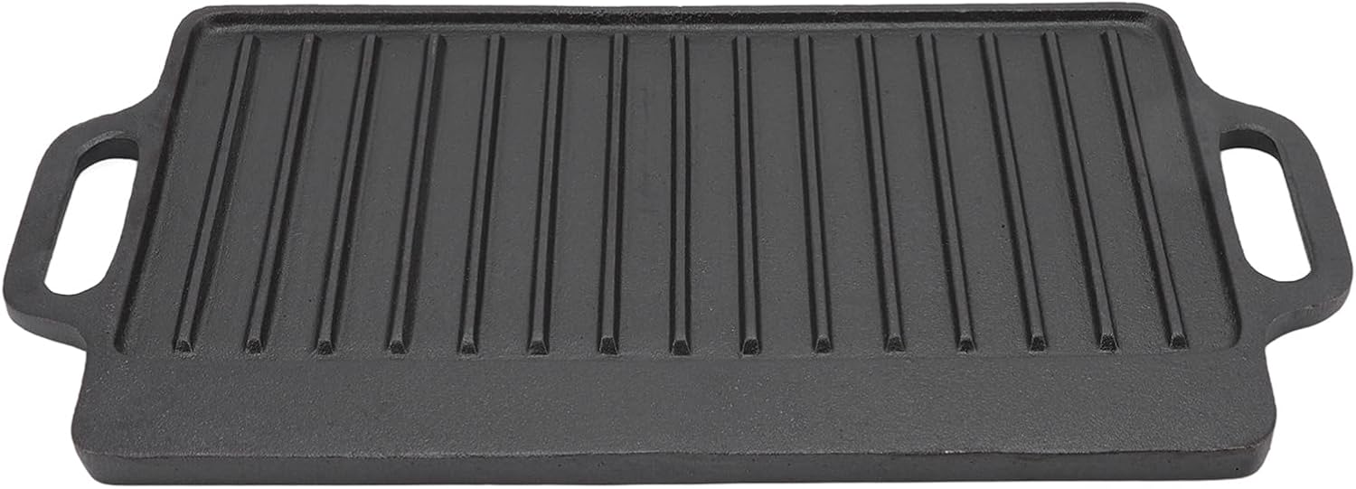 Cast Iron Heavy Duty Grill Griddle for Uniform Heating and Durable Cooking, for Steak, Chicken, Pancakes, Bacon and Eggs, with Easy Grip Handles, Stove Top Griddle for Household (51x23CM)