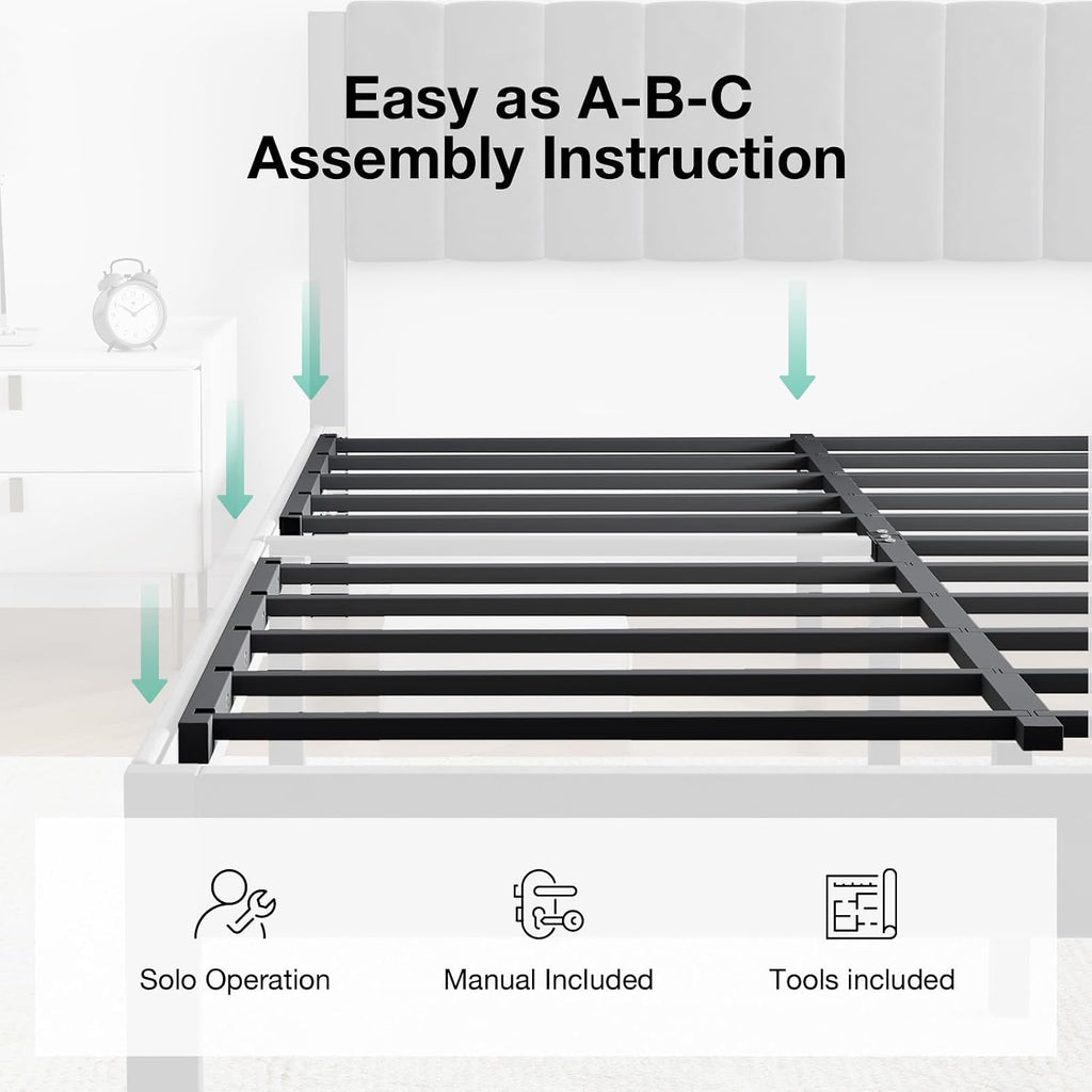 Novilla Full Bed Frame with Piano Keys Headboard and Footboard, Metal Platform Bed Frames Full Size, No Box Spring Needed, Easy Assembly, Steel Slats Support, Velvet Black