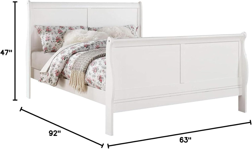 Acme Louis Philippe III Queen Wooden Sleigh Bed in White