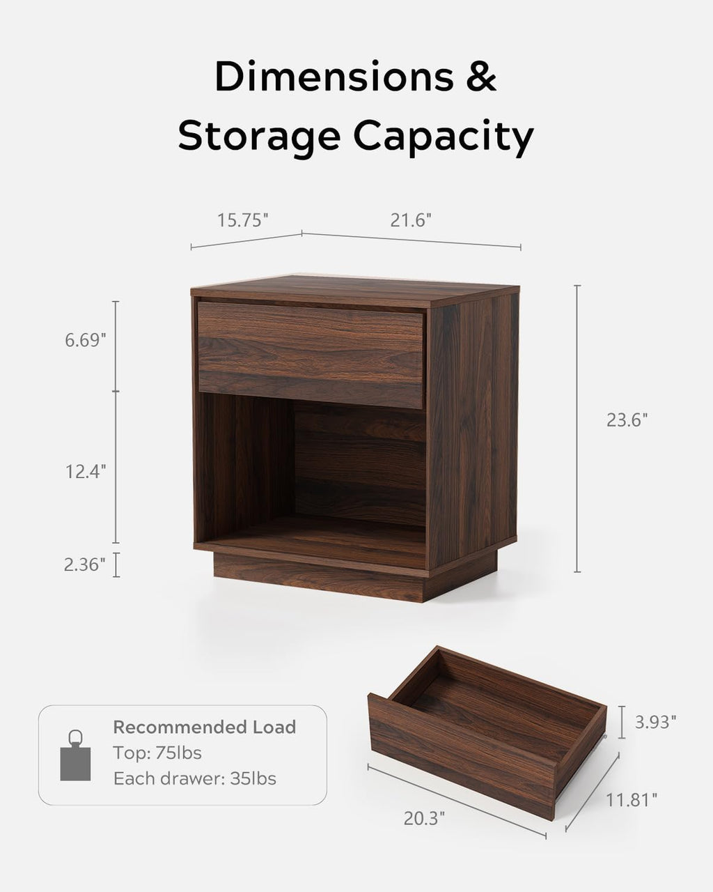 EYYTHUNG Farmhouse End Side Table Set of 2, 21.6' Wood Nightstand with Storage and Open Shelf, Farmhouse Boho Bedside Table Accent Night Stand for Bedroom, Brown