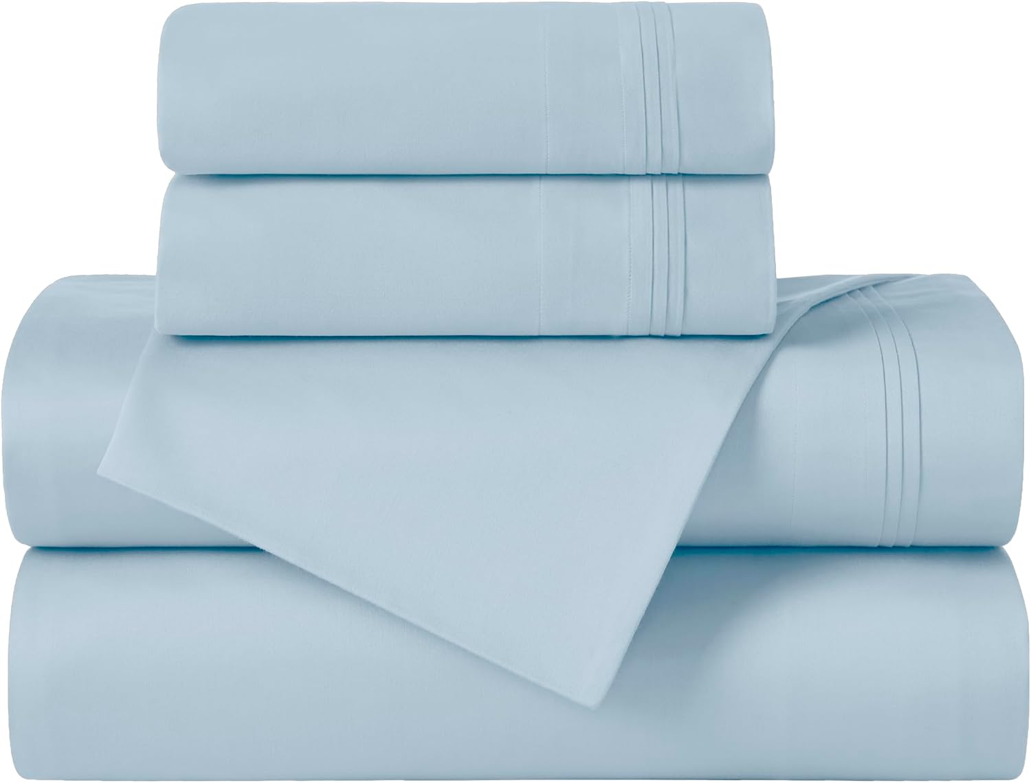 Superior Egyptian Cotton 4 Piece Sheet Set, 650 Thread Count, Modern Design, Sustainable Sheets, Ultra-Soft Basics, Solid, Deep Pocket Fitted Sheet, Flat Sheet, Pillowcases, King, Baby Blue