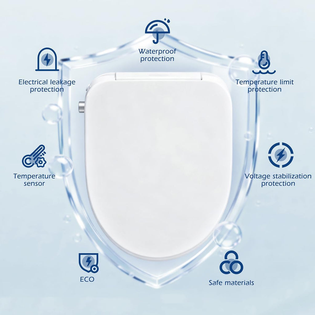 Bidet Toilet Seat, Electric Smart Heated Toilet Seat with Instant Warm Water & Dryer, Feminine & Front Rear Wash, Self-Clean Nozzle, Night Light, Wireless Remote, Soft Closed Toilet Lid, Elongated