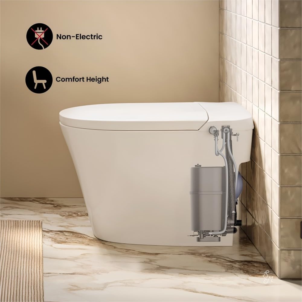 Swiss Madison Hugo H Power Flush Tankless Toilet 10' Rough-in 1 GPF Non-Electric ADA Toilet with Integrated Tank in Glossy White
