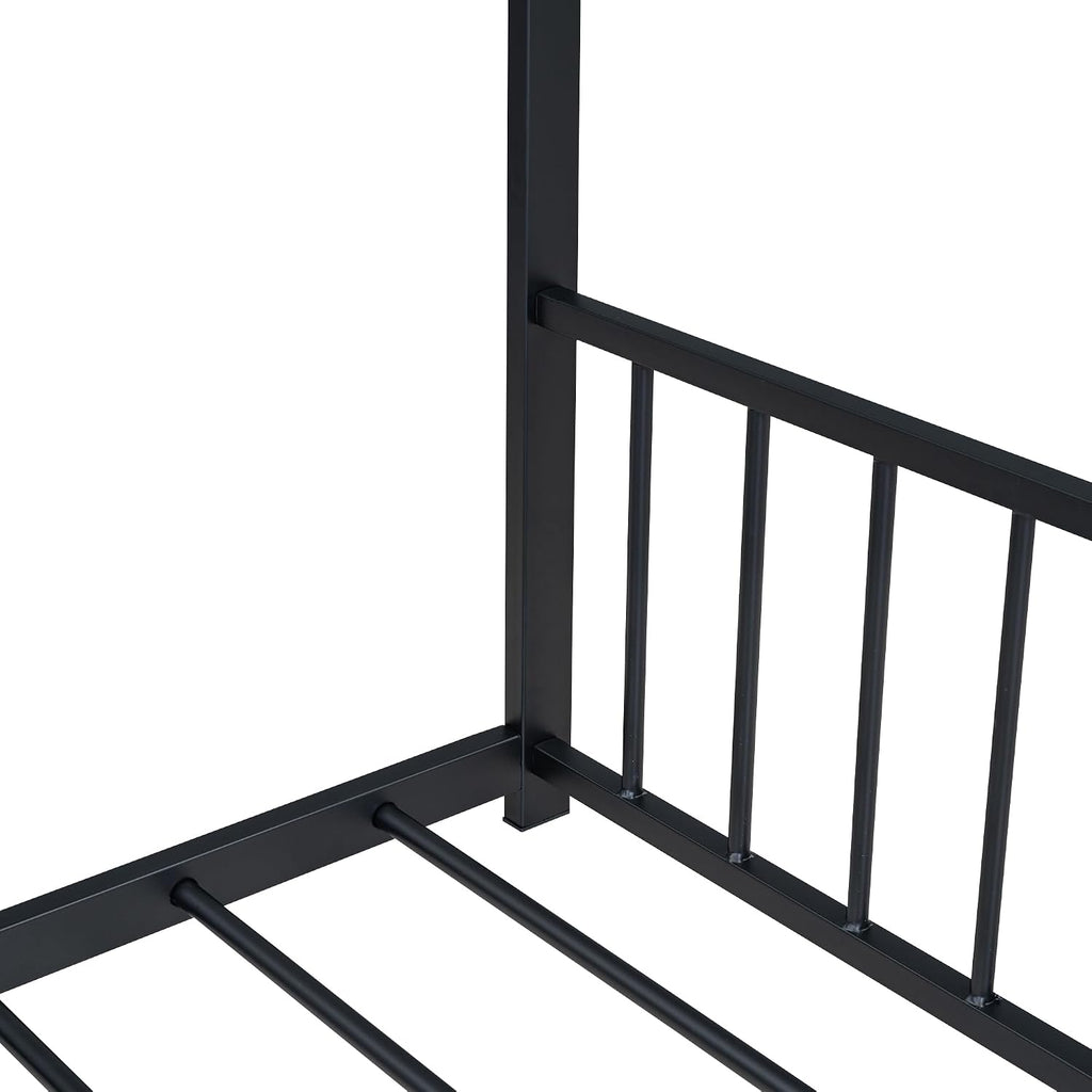Bellemave Full Floor BedFrame with Slats for Kids, Metal Montessori Floor Beds, Full House Bed for Kids, Black with roof