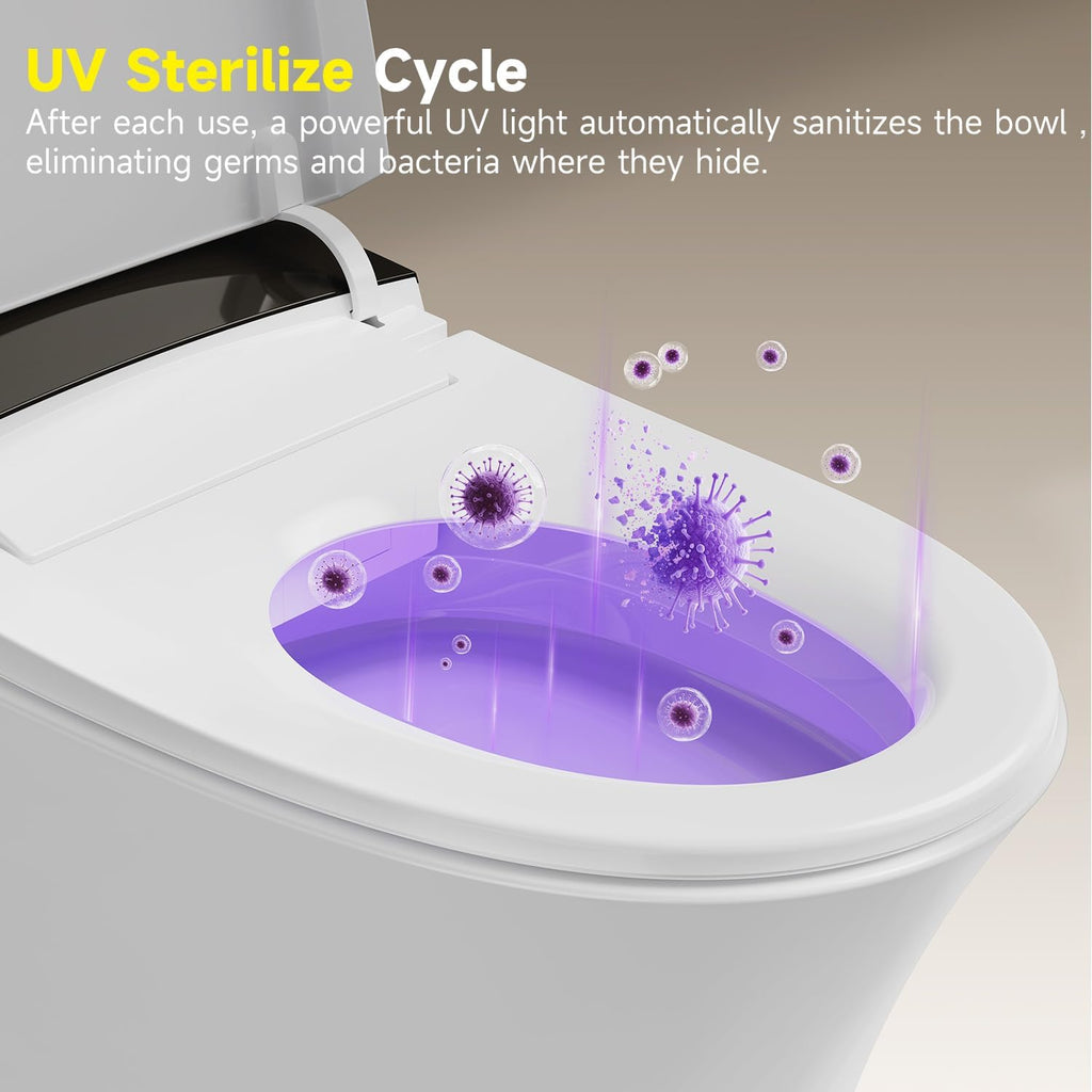 Smart Toilet with Foam Shield,1.1/1.28GPF Dual-Flush Bidet Toilet, Auto Open/Close,One-Piece Intelligent Bidet Toilet, Ultra-Wide Heated Seat,Warm Wash & Air Dry,UV Sterilization