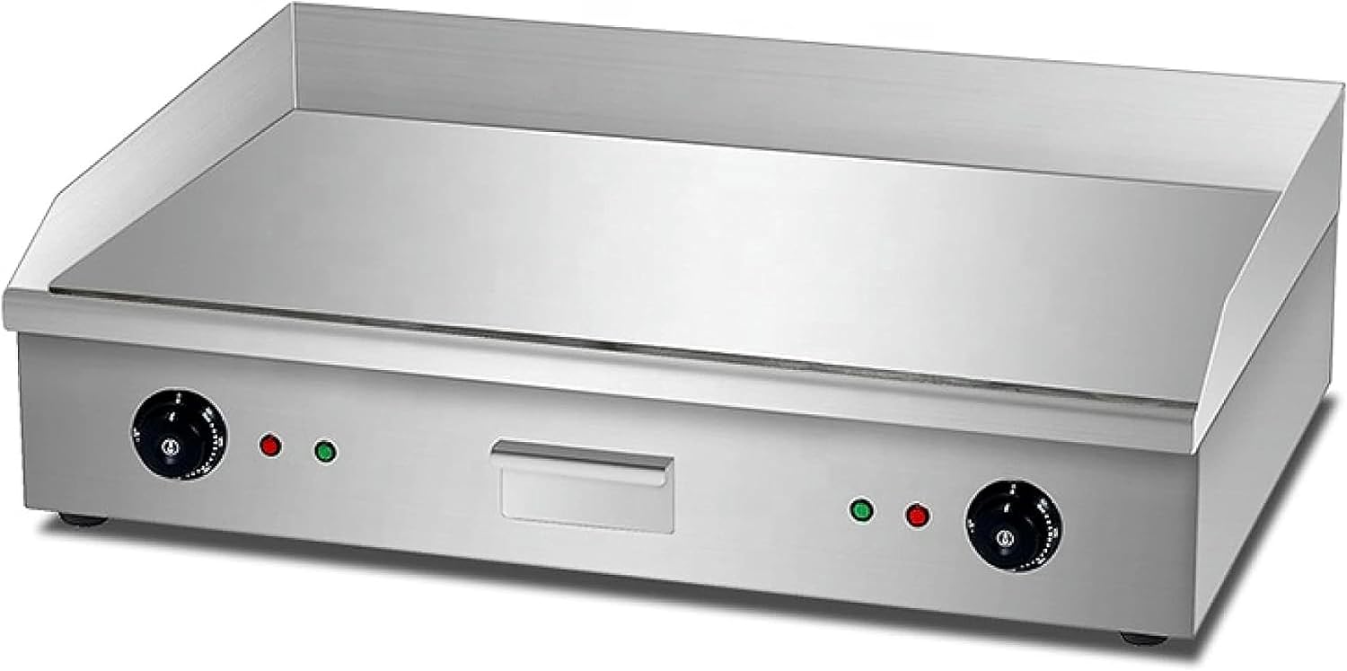 Commercial Flat Top Electric Griddle, Dual Control Stainless Steel Countertop Grill Teppanyaki Griddle with Adjustable Temp Control from 50°c to 300°c