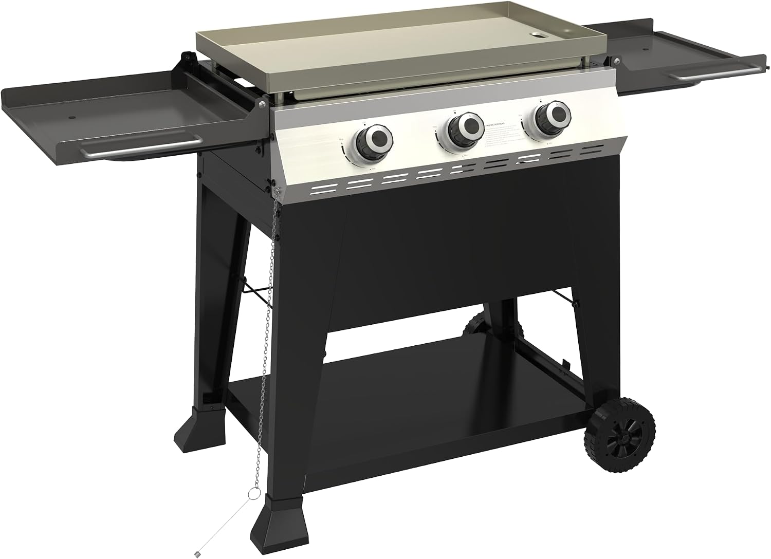 3 Burner Propane Grill with Rainproof Cover 28inch Outdoor Flat Top Griddle Foldable Side Table for Backyards Barbecue