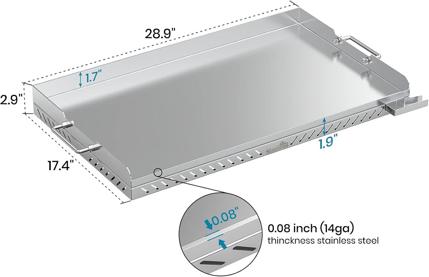 Stanbroil Stainless Steel Griddle Replacement Top and Grease Cup Combo for Blackstone 28' 2-Burner Gas Grill with Front Grease System