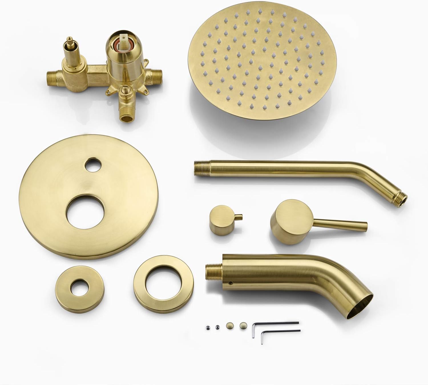 sumerain Pressure Balance Shower and Tub Faucet Set Brushed Gold with Tub Spout, 8' Shower Head, High Flow