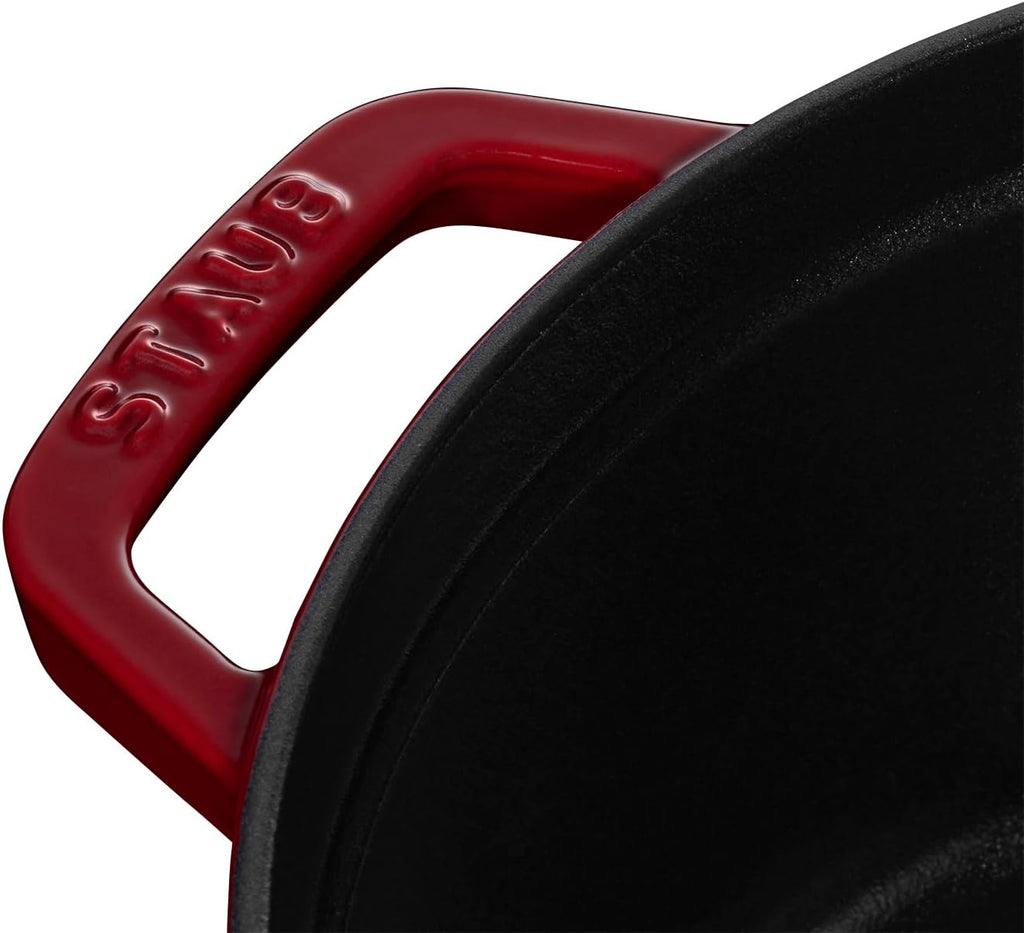Staub Casserole Dish Round with Lid 24 cm 2.8 L with Matte Black Enamel Inside the Pot 3.8 Litres Bordeaux Red