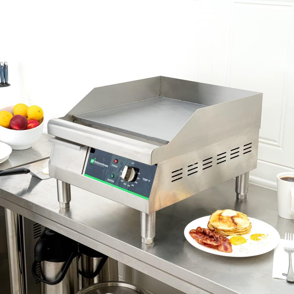 Restaurantware Hi Tek Electric Griddle 1 Durable Countertop Griddle - 120V 1750W Operation Stainless Steel Griddle With Grease Tray Adjustable Temperature