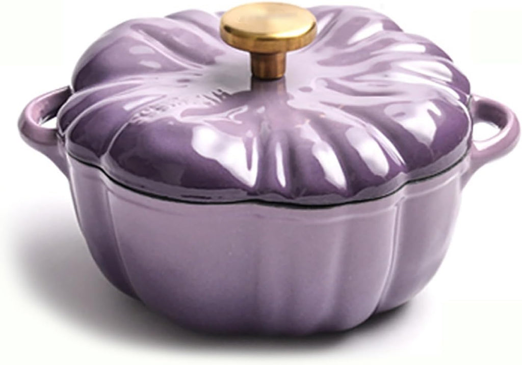 Party Food Cast Iron Dutch Oven Pot with Lid Enameled Casserole Pot Nonstick Induction Gas for Rice Soup Turkey(Purple)