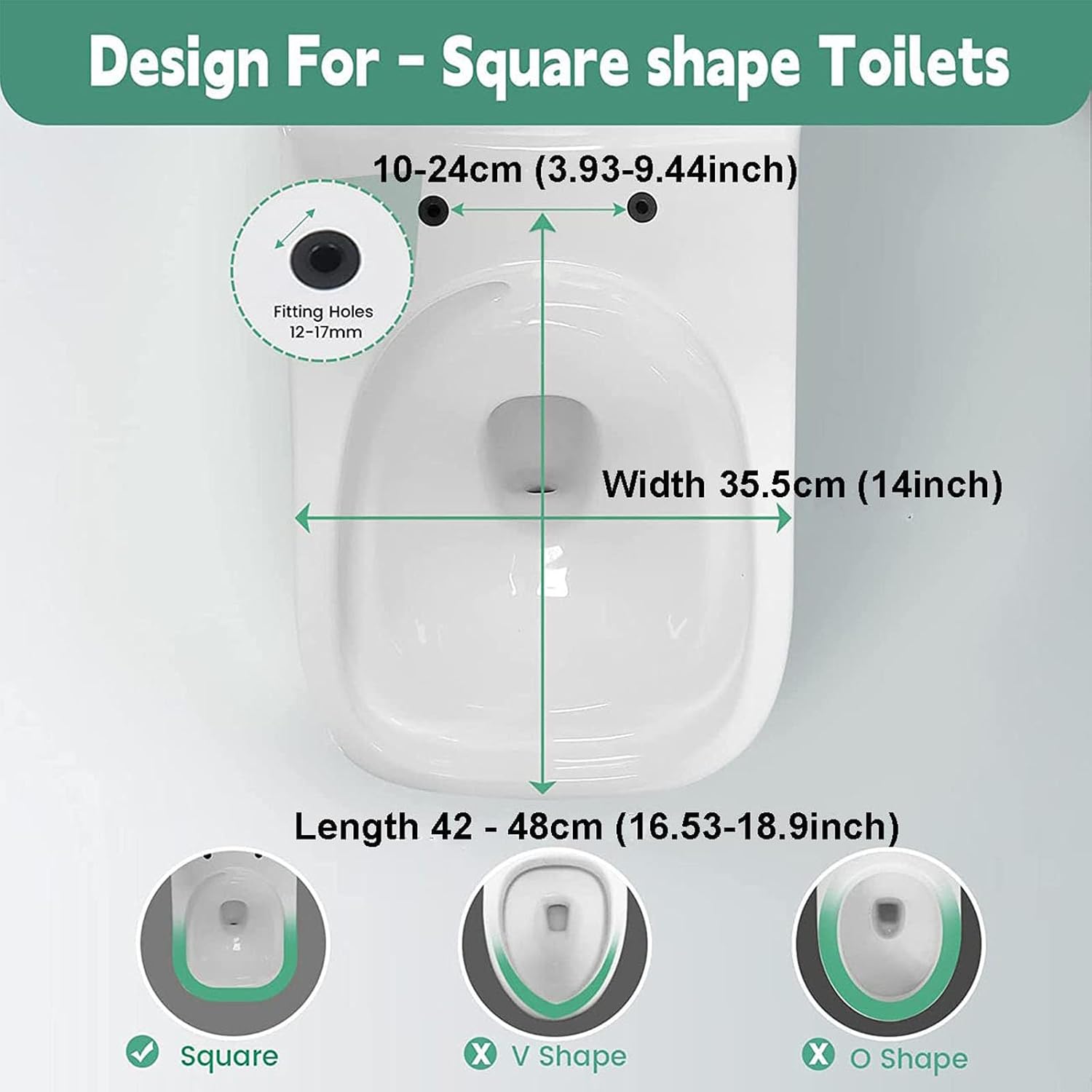 Toilet Seat White Toilet Seat 45X35.5Cm Rounded Square Toilet Seat with Quick-Release Stainless Steel Hinges for Easy to Install Also Easy to Clean, Soft Close Toilet Seat, Pp
