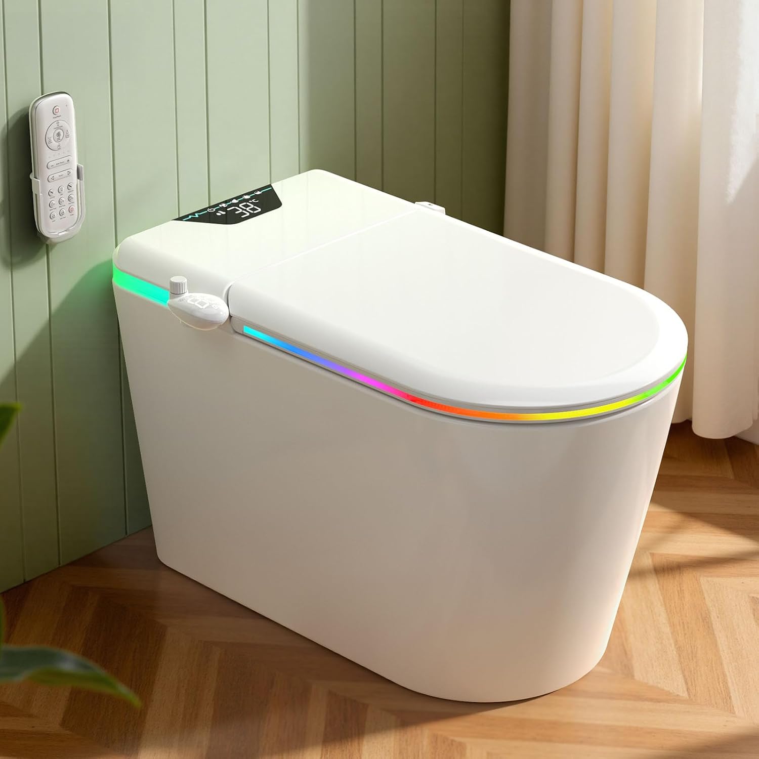 Nordic Smart Toilet with Built in, Auto Open Close Lid,Tankless One Piece Toilet, ADA Comfort Height, 1.28 GPF Auto Dual Flush, Heated Seat, Warm Air Dryer & Digital Display