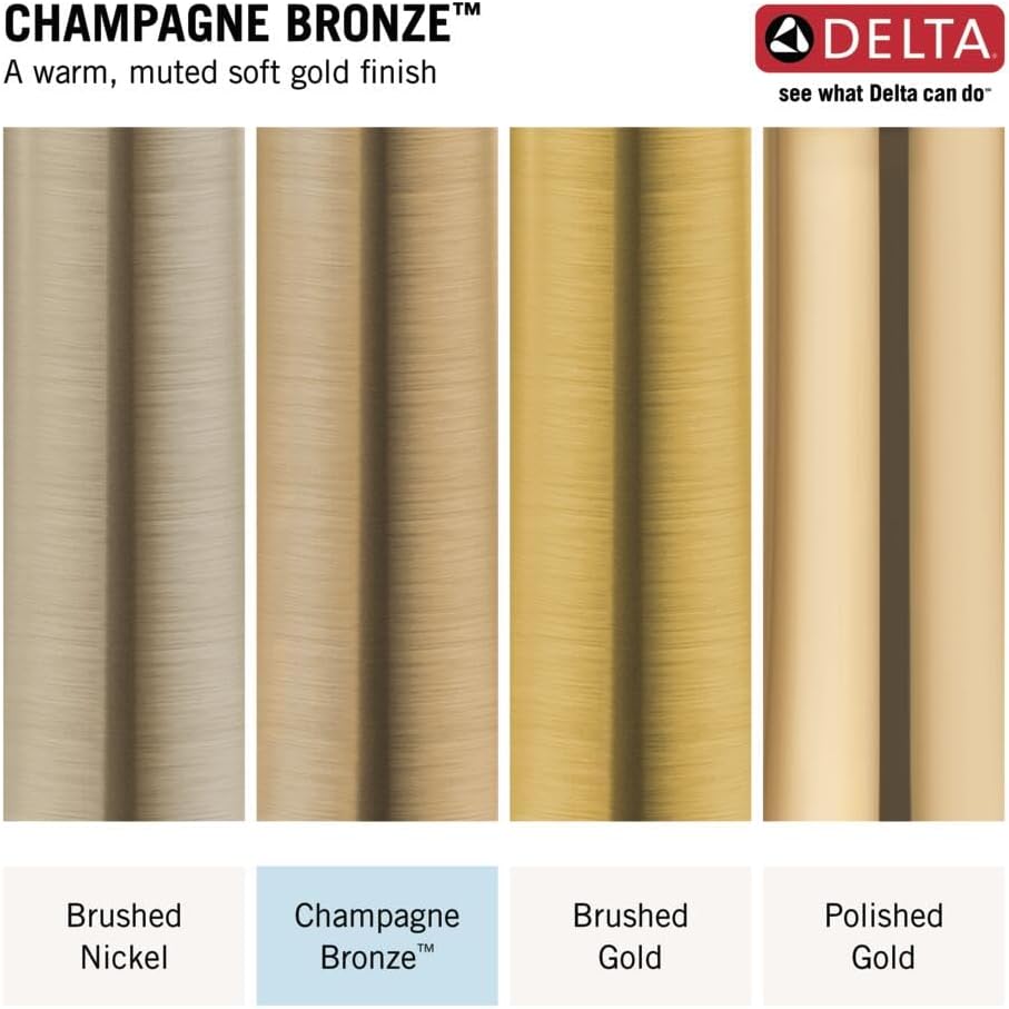 Delta Modern 14 Series Square Rain Shower System Faucet Set, Rainfall Brushed Gold Shower Head and Handle Set, Valve Trim Kit, 10 Inch, Champagne Bronze T342701-CZ (Valve Not Included)