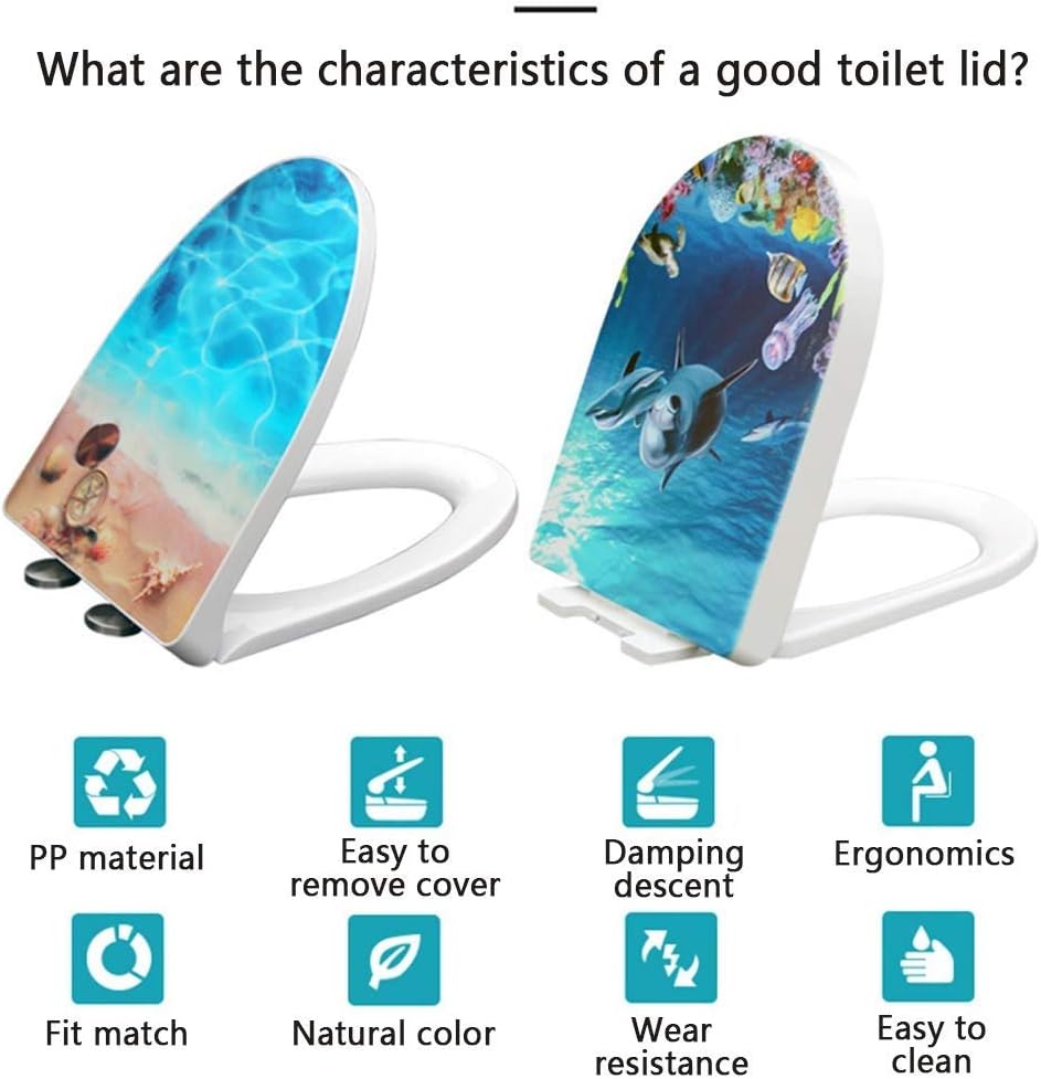 Toilet Seats Cover Thermal Transfer Printed Round Art Seat Lid with Adjustable Hinge Starfish Shell Patterns Home Bathroom Mat Use Decor