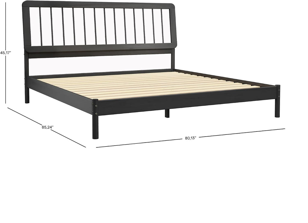 Walker Edison Clemente Mid-Century Modern Spindle Headboard King Bedframe, King Size, Black