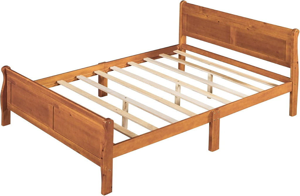 Harper & Bright Designs Full Size Bed Frame with Headboard, Wood Platform Bed Frame Full Size Sleige Bed with Slats Set and Extra Supporting Legs,No Box-Spring Needed