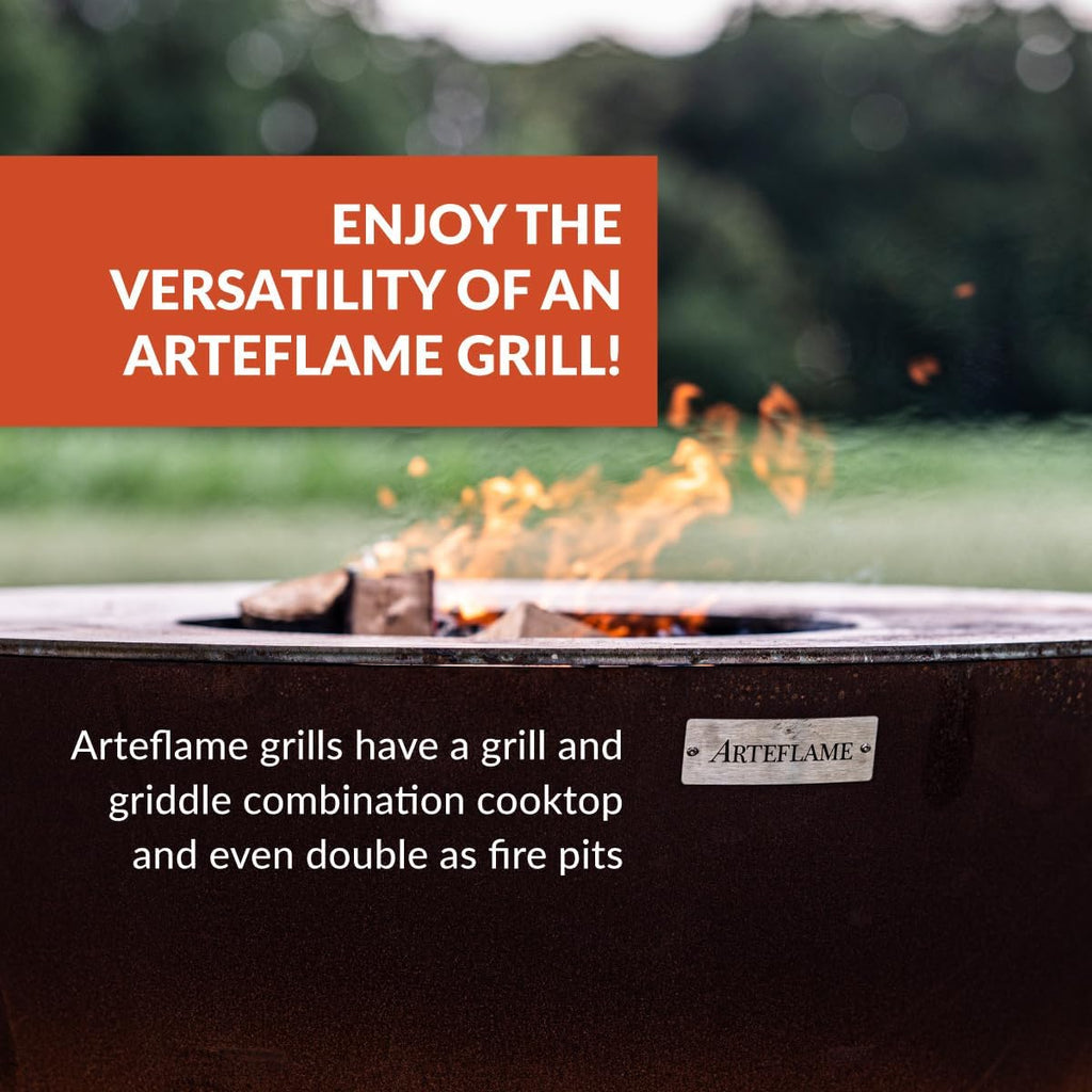 ARTEFLAME Charcoal BBQ Grill, Griddle, and Fire Pit | Gourmet Outdoor Cooking Essential | Steakhouse Searing (40' One Series with 2 Grilling Accessories) Made in USA