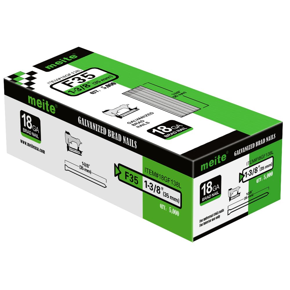 meite Brad Nails 1-3/8-Inch, 18 Gauge F35 Galvanized Brad Nail for Pneumatic, Electric 18GA Brad Nailer Gun (1 Case - 12 Boxes)