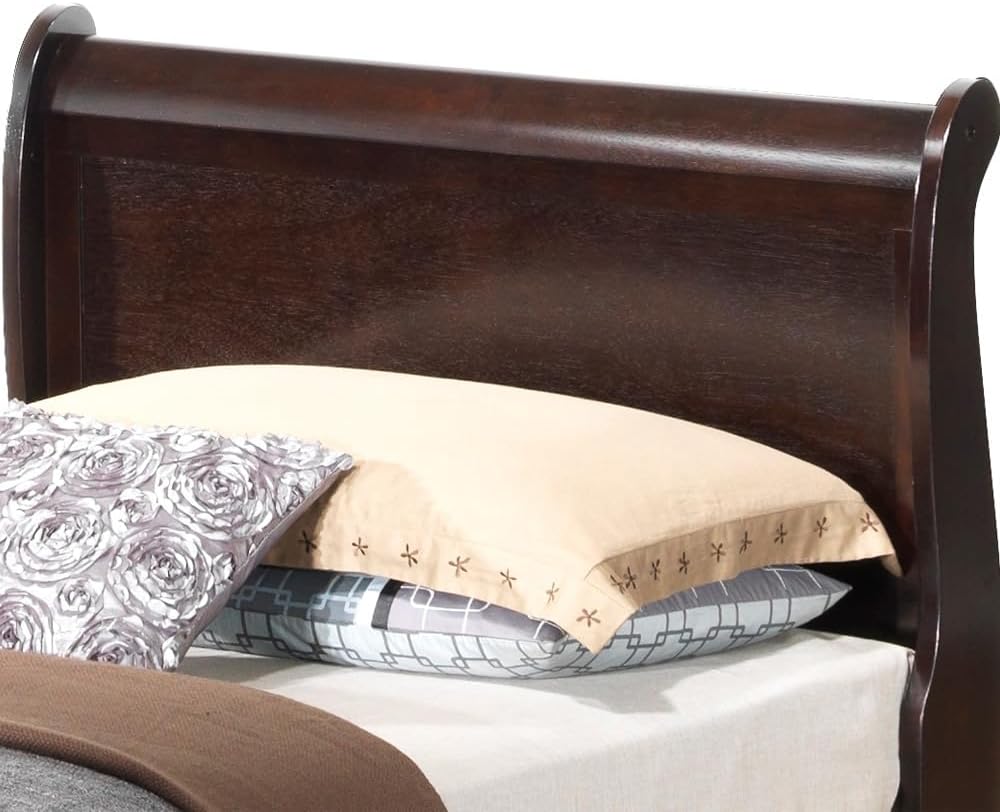 GDFStudio Twin Size Wood Platform Bed Frame, Classic Sleigh Design with Curved Trim & Wood Posts,Easy Assembly, Box Spring Required,Timeless Elegant Bedroom Furniture,Cappuccino